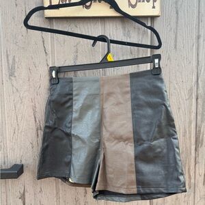 Le Lis Faux Leather Colorblock Shorts in Black, Gray, Brown